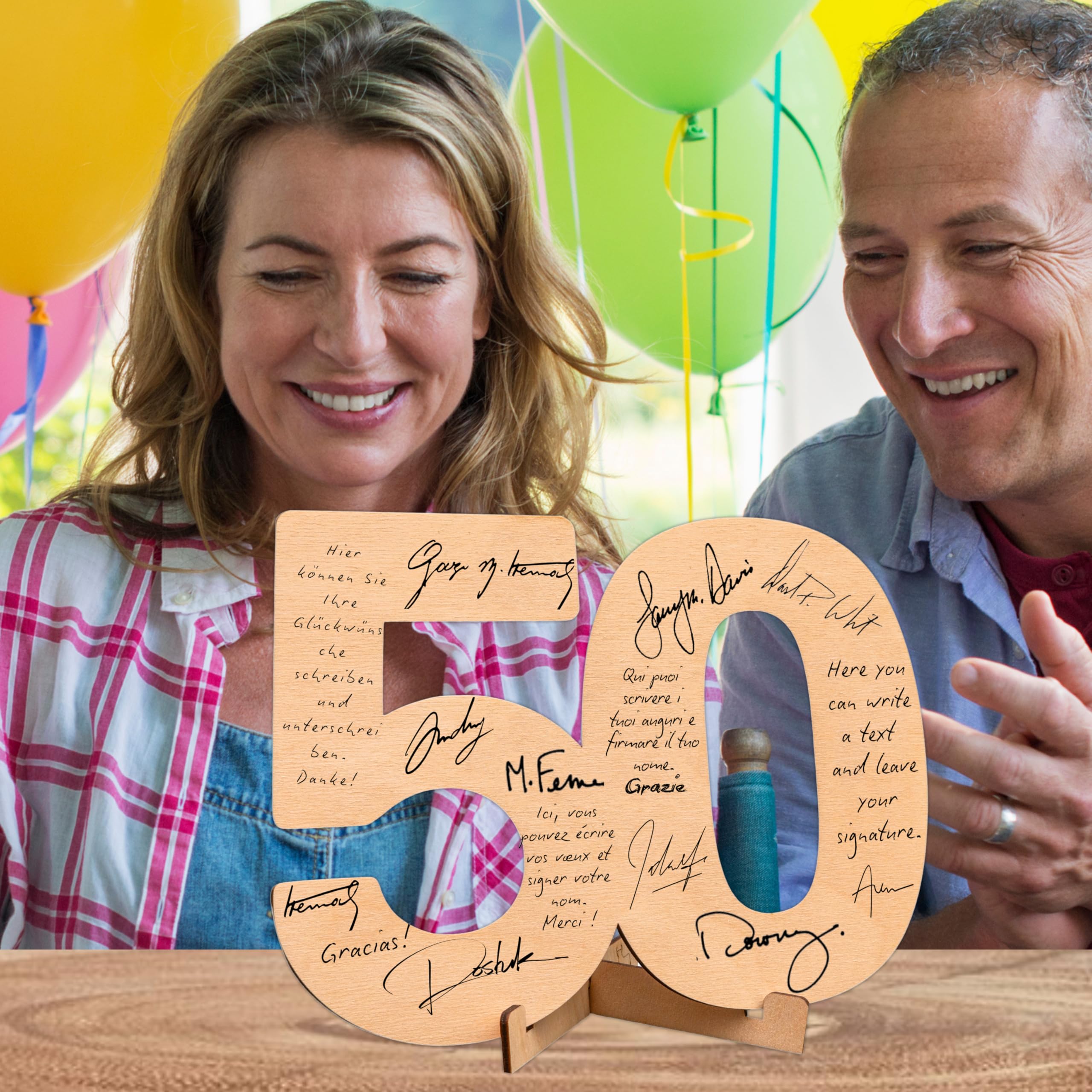 ART Número Madera 50 Cumpleaños Mujer, Hombre - 50 Aniversario Bodas Oro - Bodas de Oro 50 Aniversario - Regalos 50 Cumpleaños Mujer