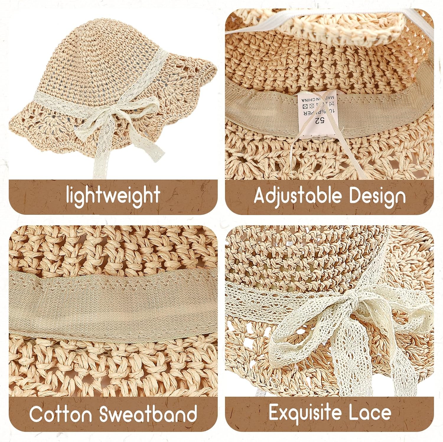Baby Girls Straw Hat Girls Summer Outdoor Sun Protection Hats with Lace Bow Kid Wide Brim Beach Bucket Hat