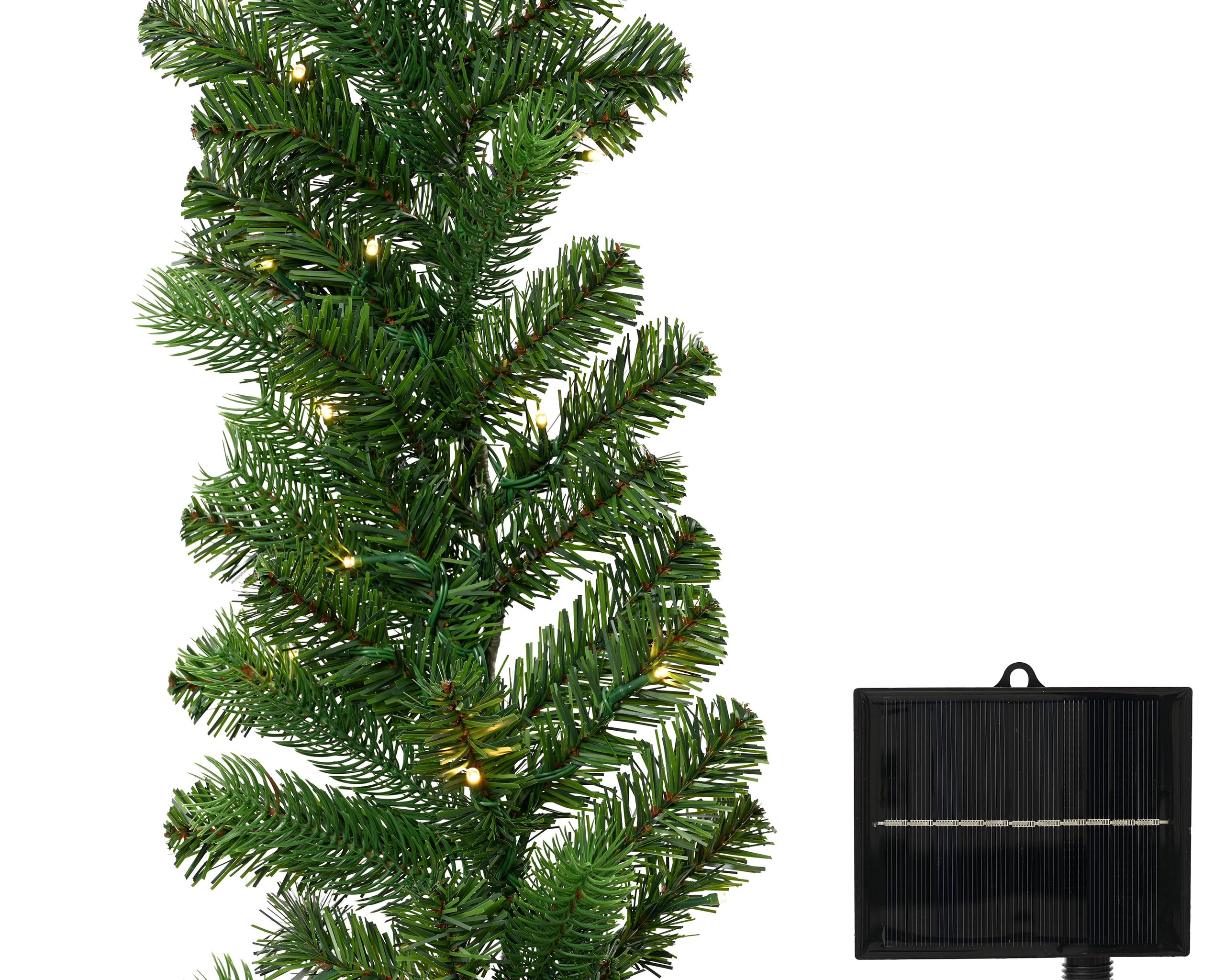 Guirlande de sapin solaire LED blanche chaude et étanche de 2,7m