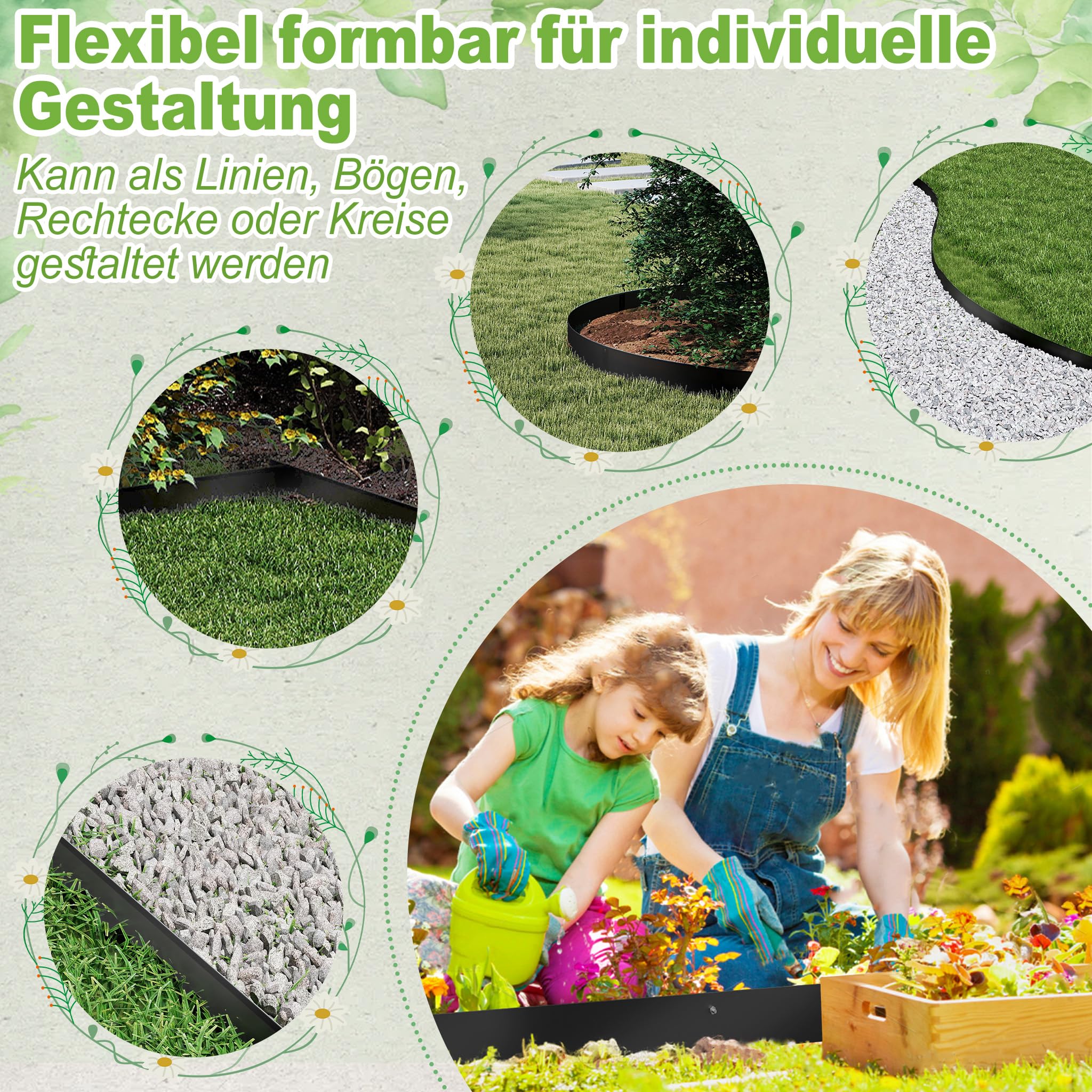 Froadp Flexible Rasenkante, L 100 x H 10 cm Beeteinfassung Metall, Beetumrandung mit 50 Erdanker, Garten Beetbegrenzung für Hof Bauernhof Verwendet Werden, Schwarz,10 Stück