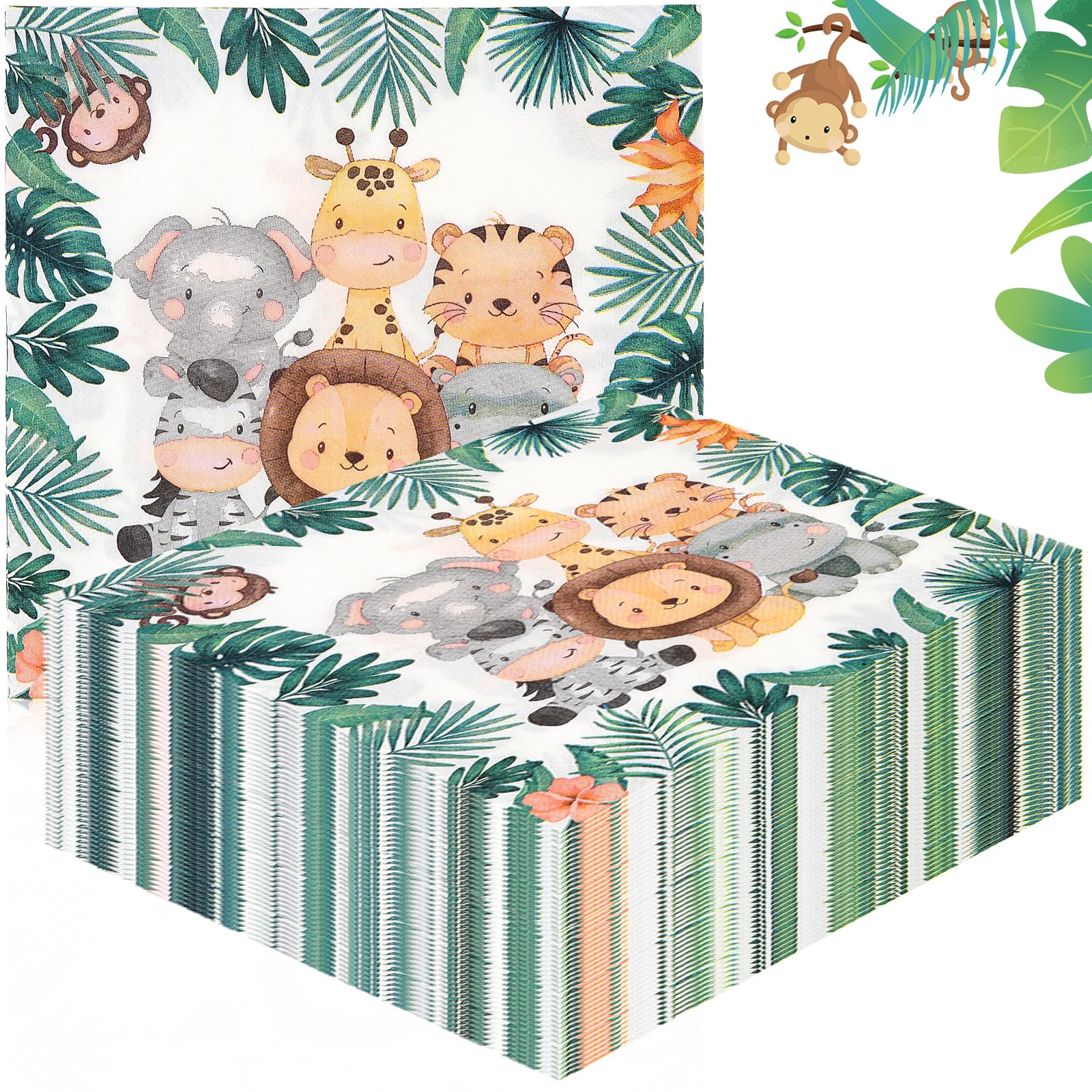 Ovanda 20 Tovaglioli Di Carta Per Feste A Tema Giungla - 33x33 Cm 2 Strati Con Motivi Animali Della Foresta - 2