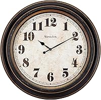Westclox 24-Inch Traditional Wall Clock - Vintage Distressed Dial, Quartz Battery Operated, Black-Brown Finish for Rustic Decor