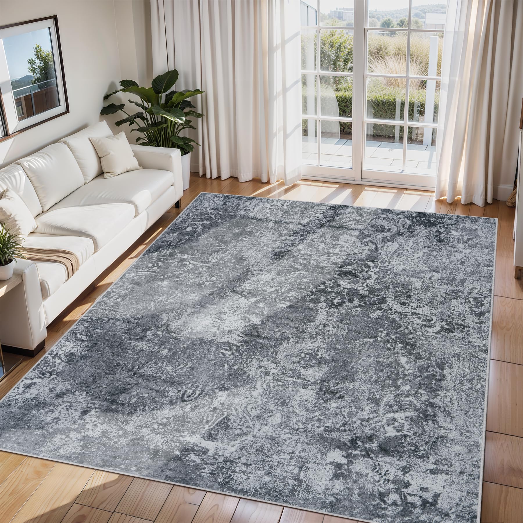 6x9 Area Rugs for Living Room Rug Washable: Abstract Tumble Large Rug for Dining Room Bedroom Carpet Non Slip 6 by 9 Indoor Modern Nursery Home Office Black — image 1