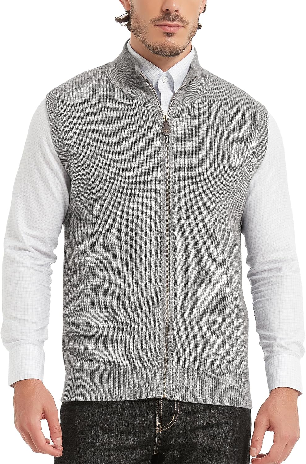 Kallspin Men’s Thick Wool Blend Sleeveless Cardigans Full Zip Up Knitted Sweater Vest Casual Outerwear