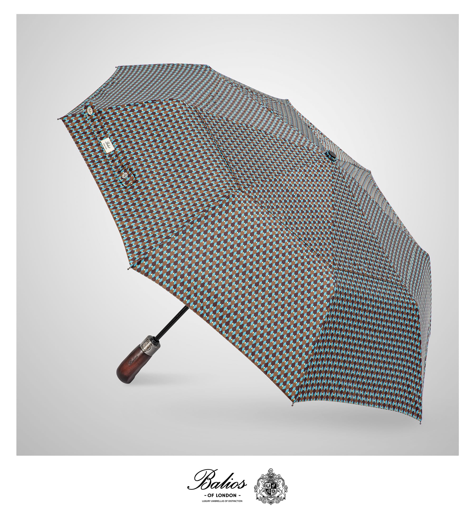 Balios Paraguas plegable con mango de madera real, apertura y cierre automático, con dosel ventilado, S