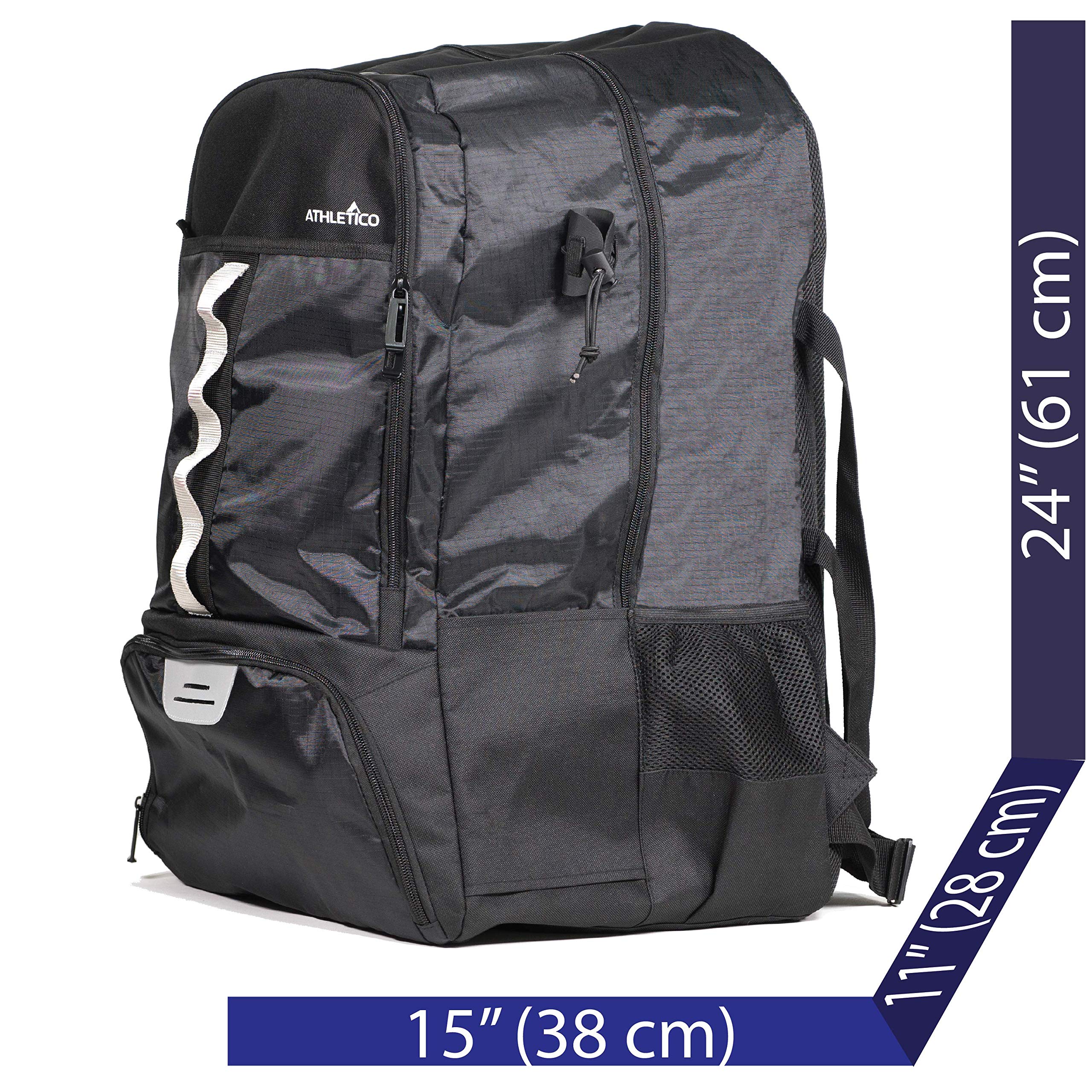 Athletico Bolsa de Lacrosse – Mochila de Lacrosse Extra Grande – Capacidad para Todos los Equipos de Lacrosse o Hockey sobre césped – Dos Soportes para Palos y Compartimento Separado para Tacos