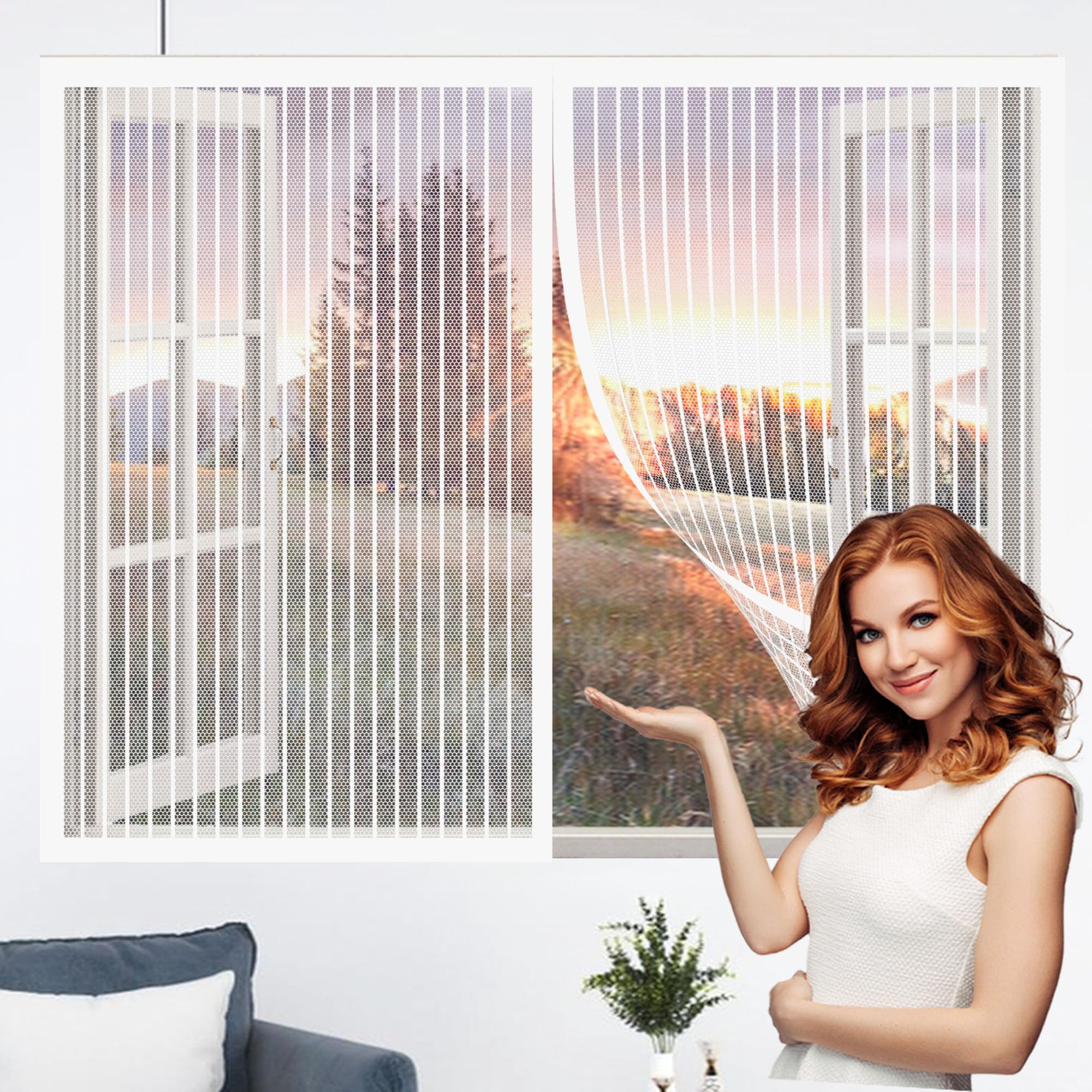 Renxtao White Magnetic Window Screen Small 170 X 145 Cm Fly Screen For Window Without Drilling Lets Fresh Air In For Transparent Fly,