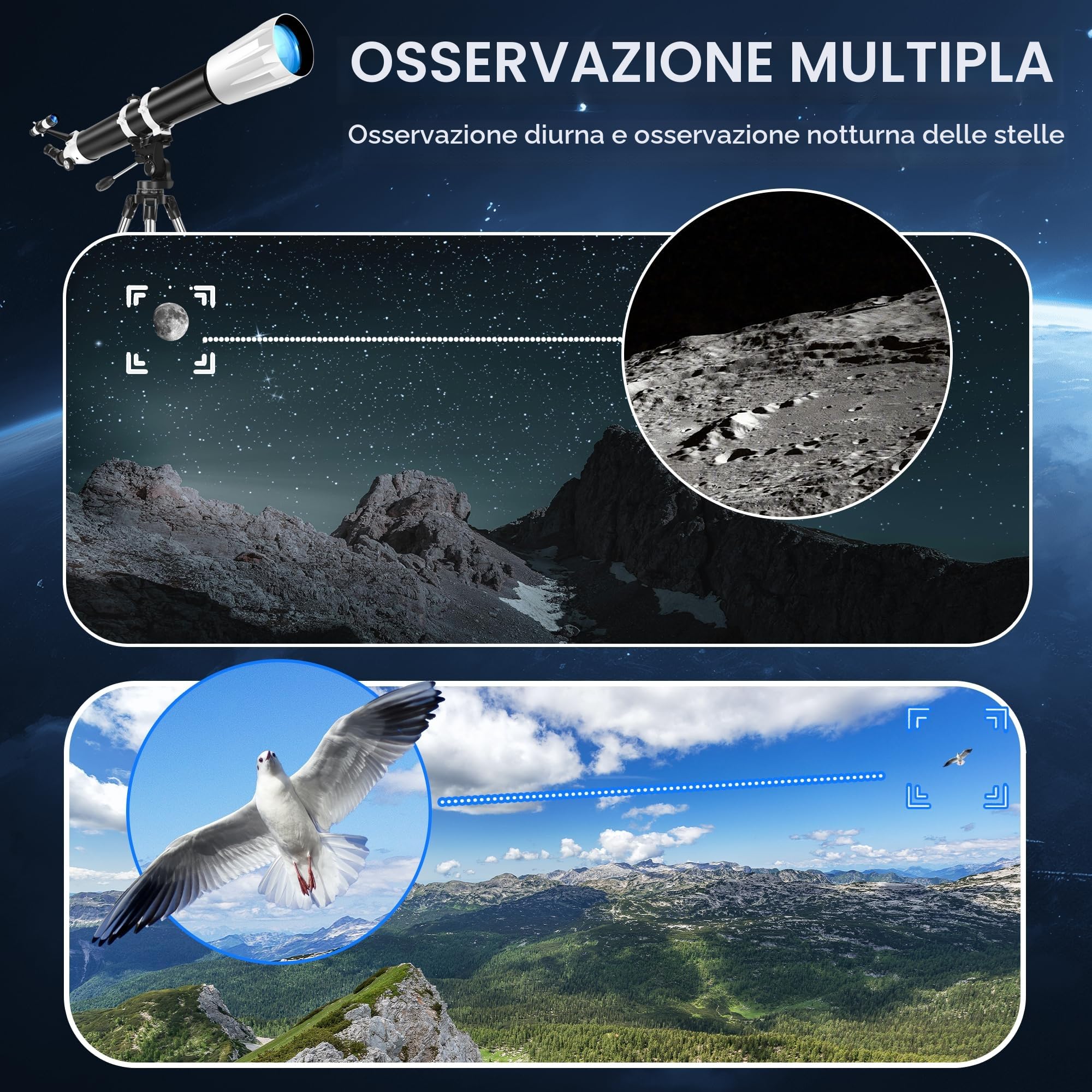 Telescopio Astronomico, 90 mm Apertura 900mm Rifrattore Telescopio Astronomico Professionale per Adulti e Principianti - con Borsa, Treppiede, Adattatore per Telefono