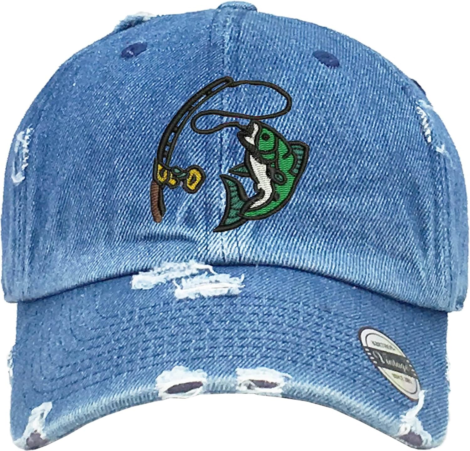 Fish Embroidered Dad Hat Vintage Adjustable Fishing Graphic Cap