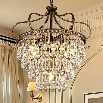 TOCHIC French Empire Crystal Chandelier 4 Tiers Farmhouse Pendant Lighting