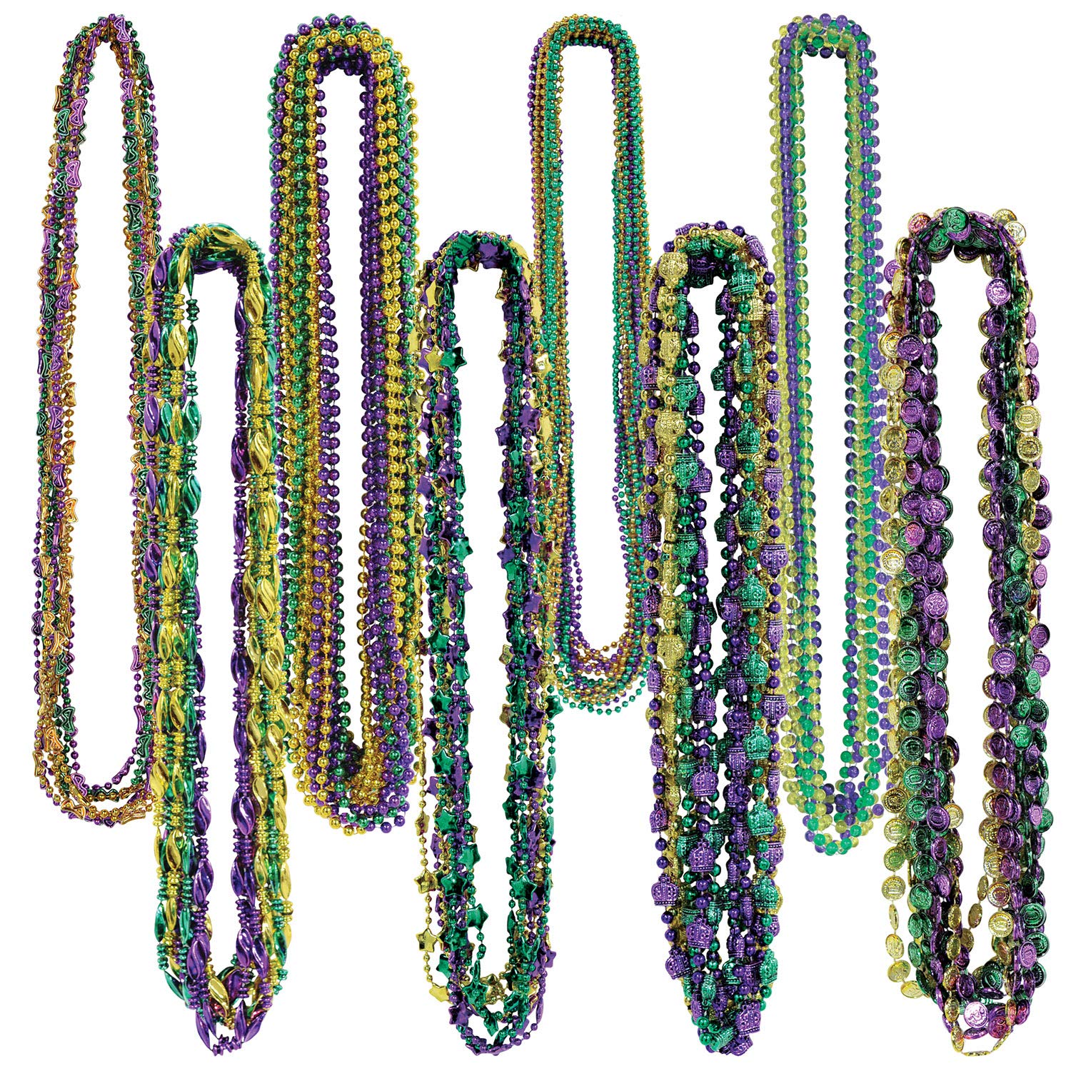 Mardi Gras Plastic Throw Beads Necklace Assortment 100 Piece Party Favors