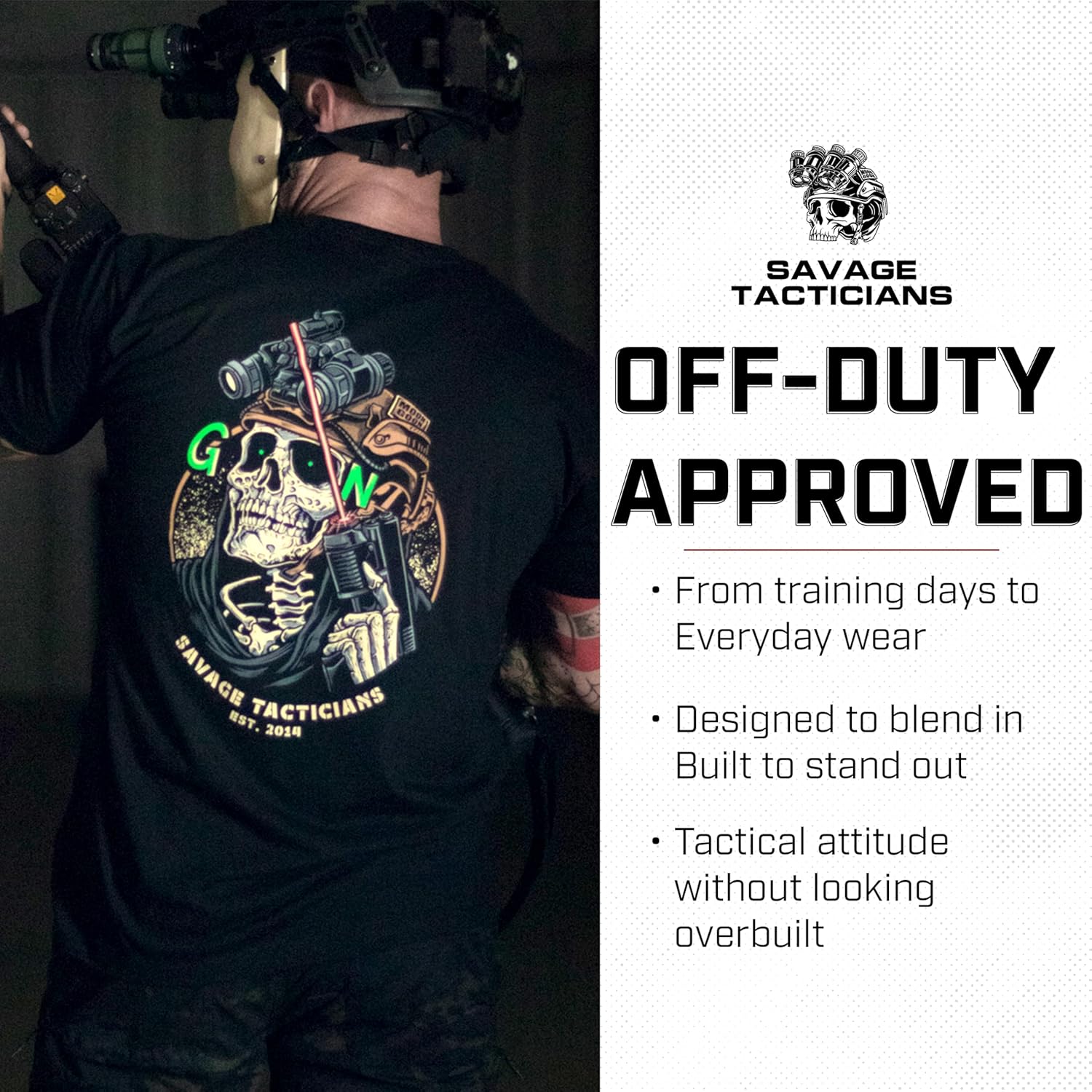 Savage Tacticians Goon Men’s Tee - Military Inspired Tactical Shirt, Cotton Blend, Premium Casual & Tactical Gear