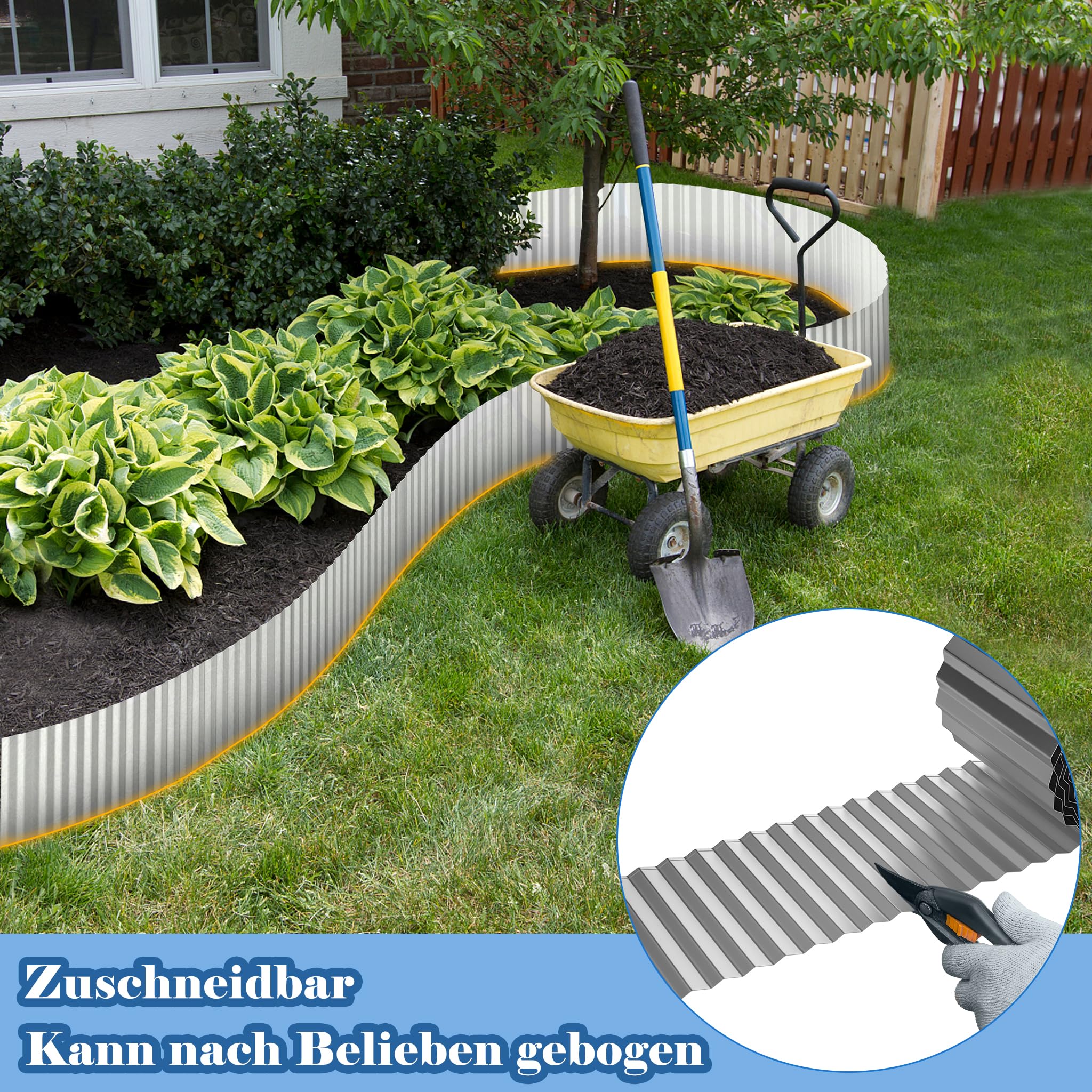 UISEBRT Borde de césped de acero corten, borde de metal galvanizado, fácil de montar, 18 cm de alto, bordes flexibles para césped, barrera de raíces o como borde de corte, longitud ajustable (10 m