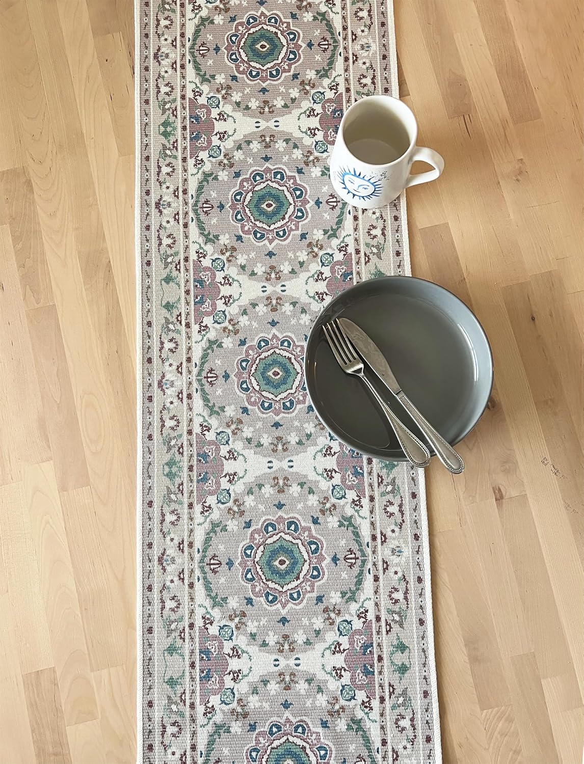 Fennco Styles Grey Floral Print Tassel Cotton Blend Woven Table Runner 14" W x 71" L - Unique Botanical Design Table Cover for Home Décor, Dining Table, Banquets, Family Gathering and Special Events