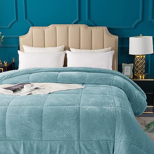 Miniatura 7 de KASENTEX - Lujoso edredón de sherpa de pelo sintético, acogedora ropa de cama reversible apta para lavar a máquina, en color blanco brillante,