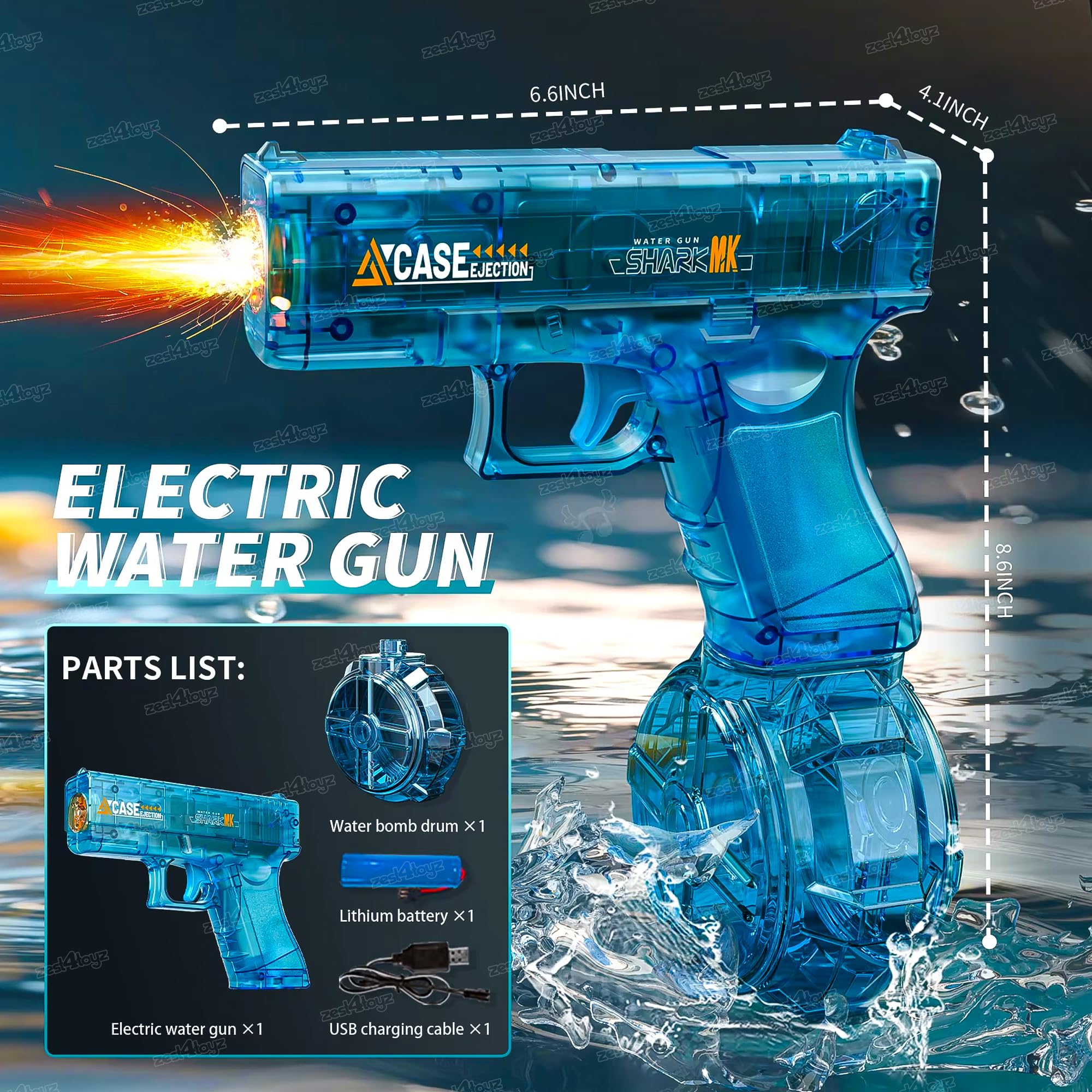 Zest 4 Toyz Holi Pichkari Water Gun for Kids Rechargeable Electric Water Gun Long Range High Pressure Spray Holi Watergun for Boys & Girls - Multicolor image 3