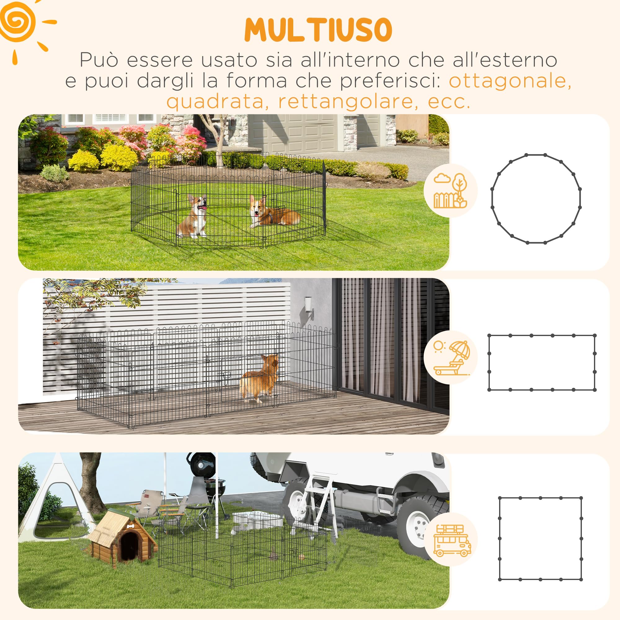 PawHut Recinto per Gatti Cani Cuccioli Gabbia perAnimali in Acciaio Φ158 x 61cm Nero