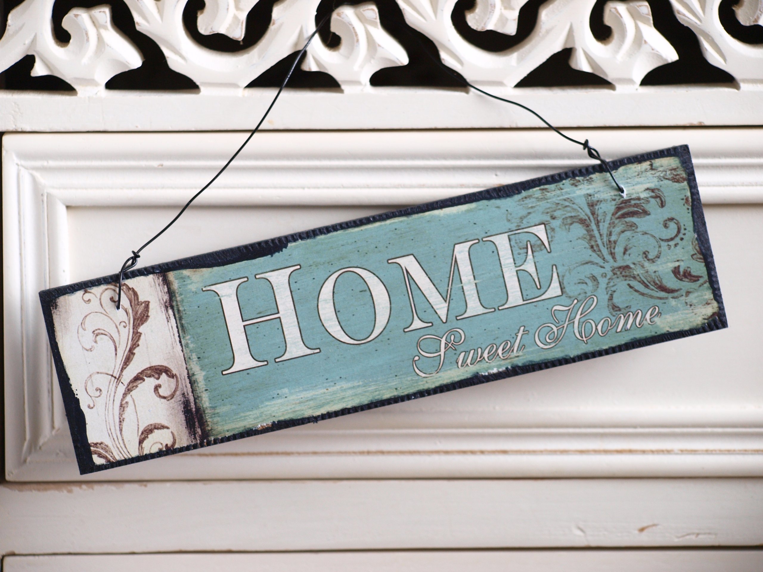 Heaven Sends Green, Cream & Black Home Sweet Home Sign - Wooden Chic & Shabby Hanging Sign