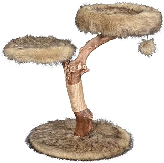 dobar® 35290FSCe Design drapak „Jimmy” – meble do drapania z prawdziwego drewna dla kotów – pielęgnacja pazurów z jutą – drzewko dla kota z pniem naturalnego drewna wraz z pluszową poszewką i piłką do