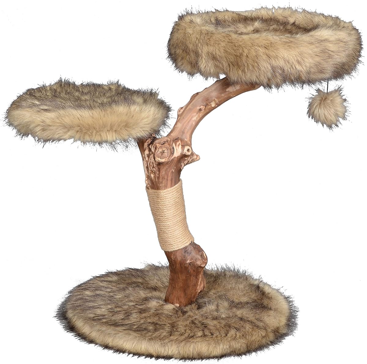dobar® 35290FSCe Design drapak „Jimmy” – meble do drapania z prawdziwego drewna dla kotów – pielęgnacja pazurów z jutą – drzewko dla kota z pniem naturalnego drewna wraz z pluszową poszewką i piłką do