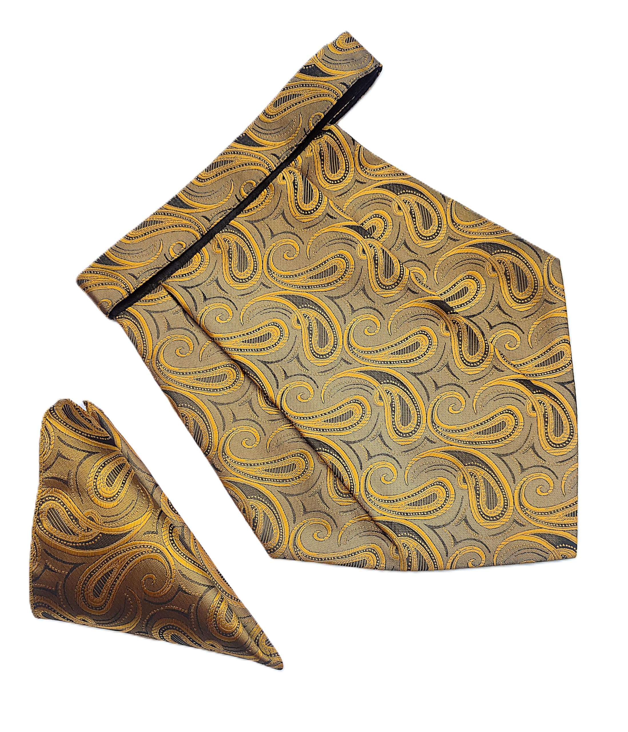 voici France Mens Paisley Cravat ascot NeckTie Pocket Square Microfiber Fabric Free Size-picture-0