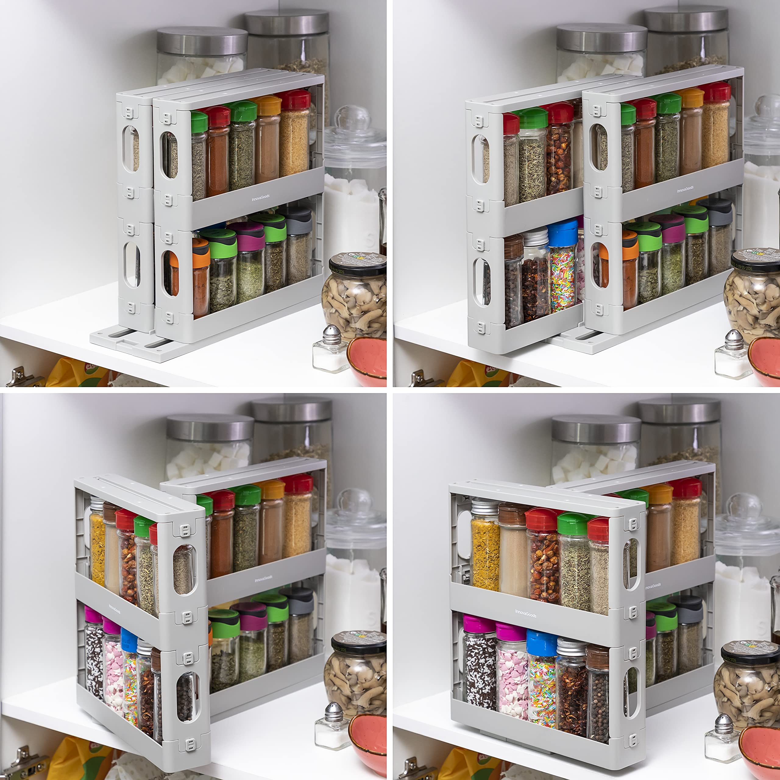 InnovaGoods® Organisateur d'épices coulissant et pivotant Rispick InnovaGoods, stocke tes épices de manière ordonnée et accessible, design compact, idéal pour la cuisine.