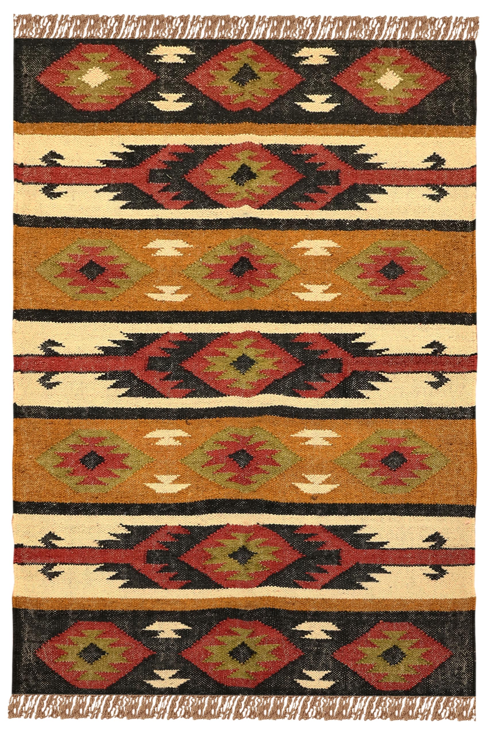 Tapis en laine et jute multicolore pour une chambre bohème