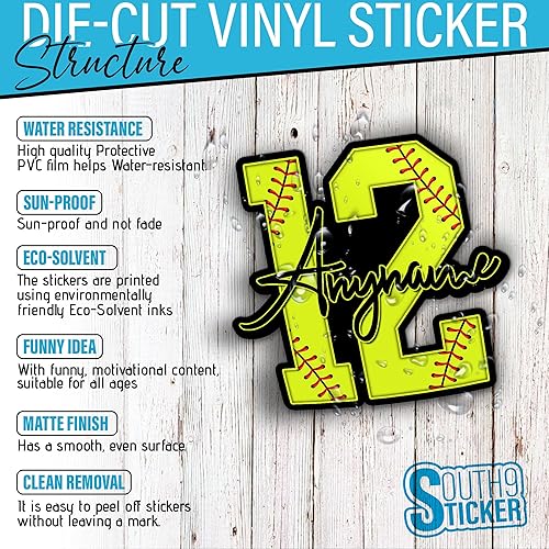 Miniatura 10 de Calcomanía personalizada de bate de béisbol, nombre del jugador, perilla de béisbol, softbol, murciélago, impermeable, troquelada, para botella de