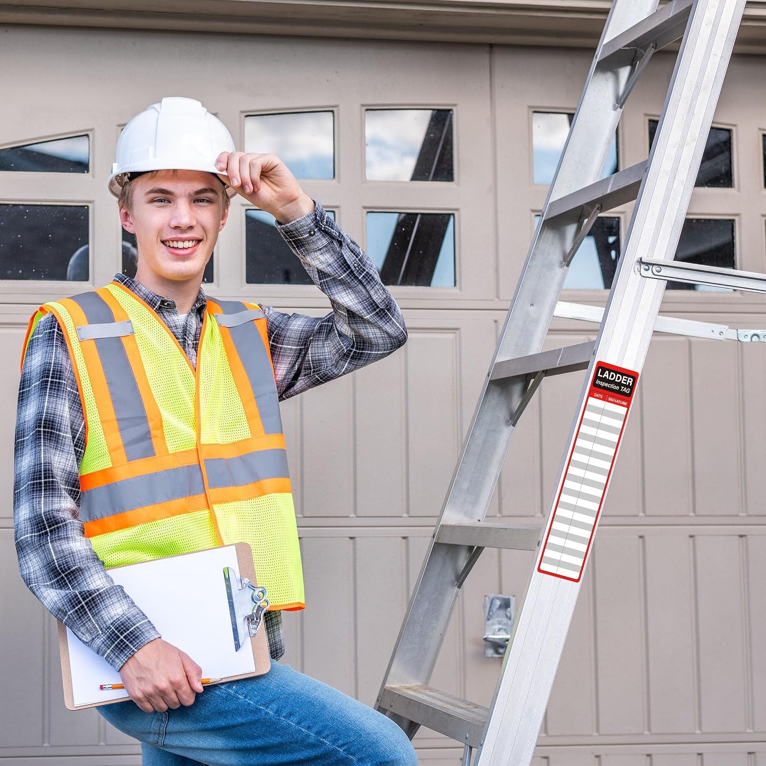 120Pcs Ladder Inspection Stickers Self Adhesive Safety Maintenance Labels for Industrial Commercial Public or Private Environments 8.5 X 2 Inch Red image 3