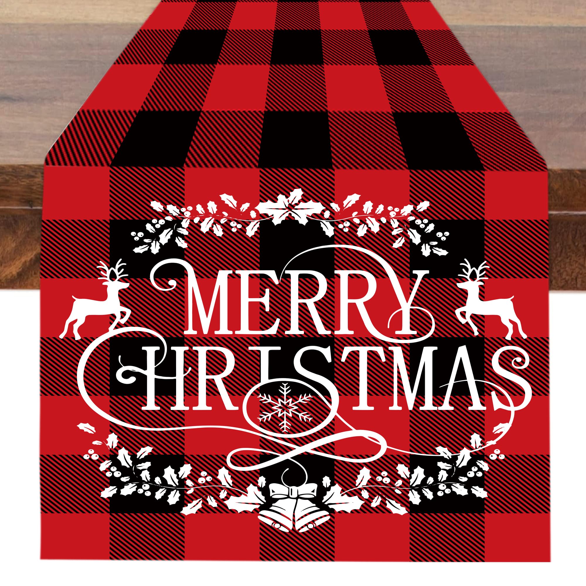 Camino de mesa de lino a cuadros rojos y negros para invierno, Navidad, vacaciones, camino de mesa de comedor, decoración del hogar, fiesta, 13 x 72 pulgadas