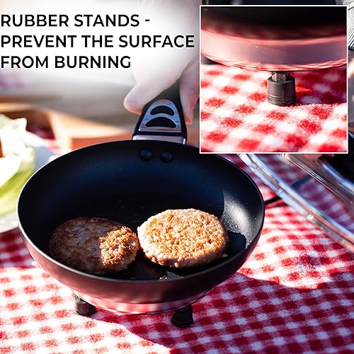 Miniatura 4 de Zone Tech - Sartén de 12 V con tapa de vidrio, portátil antiadherente de 7.5 pulgadas, asas que se mantienen frescas, calentamiento rápido,