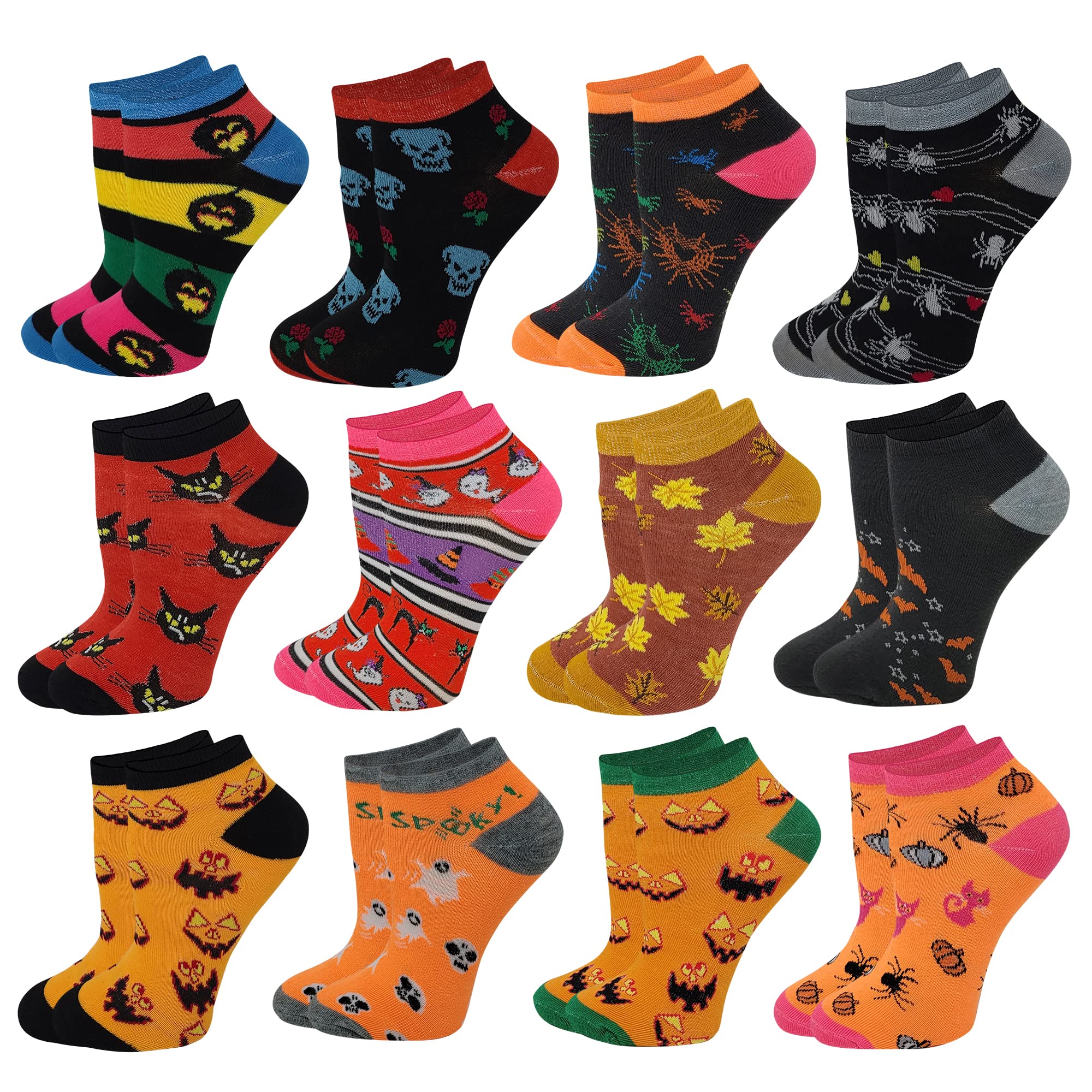 SUMONADifferenttouch 12 Pairs Pack Women Low Cut Colorful Fancy Design Ankle Socks
