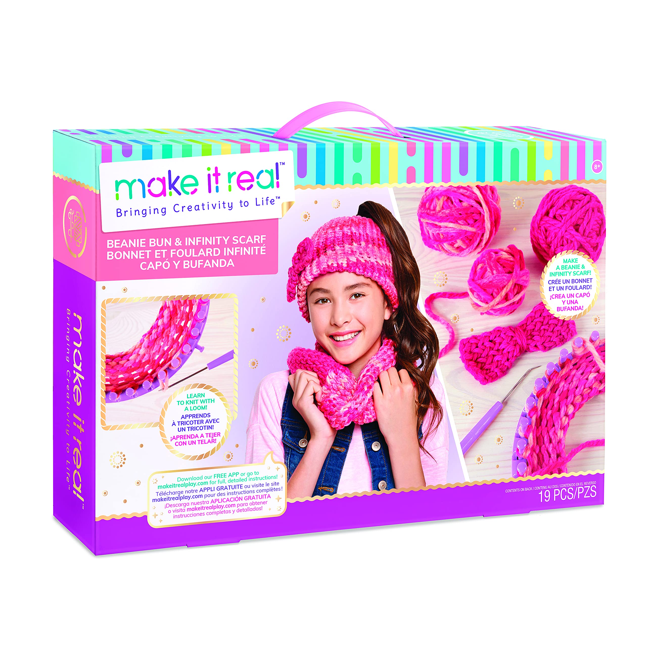 Make it Real Beanie Bun & Infinity Scarf Kit, OSFA, Acrylic,Plastic, No Gemstone