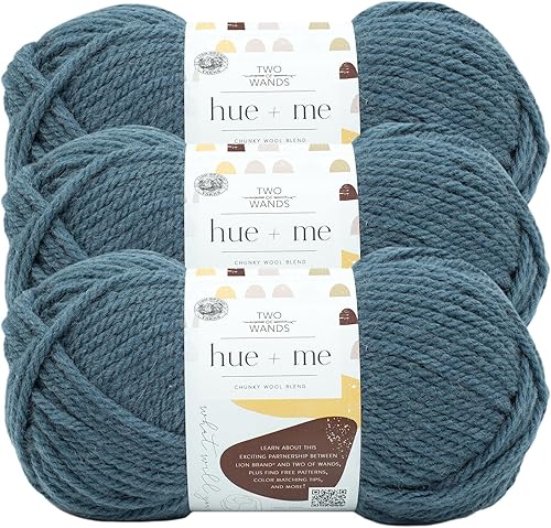 Vista 64 de Lion Brand Yarn, Hue + Me - Hilo grueso para tejer a ganchillo, tejer y manualidades, agave, paquete de 3