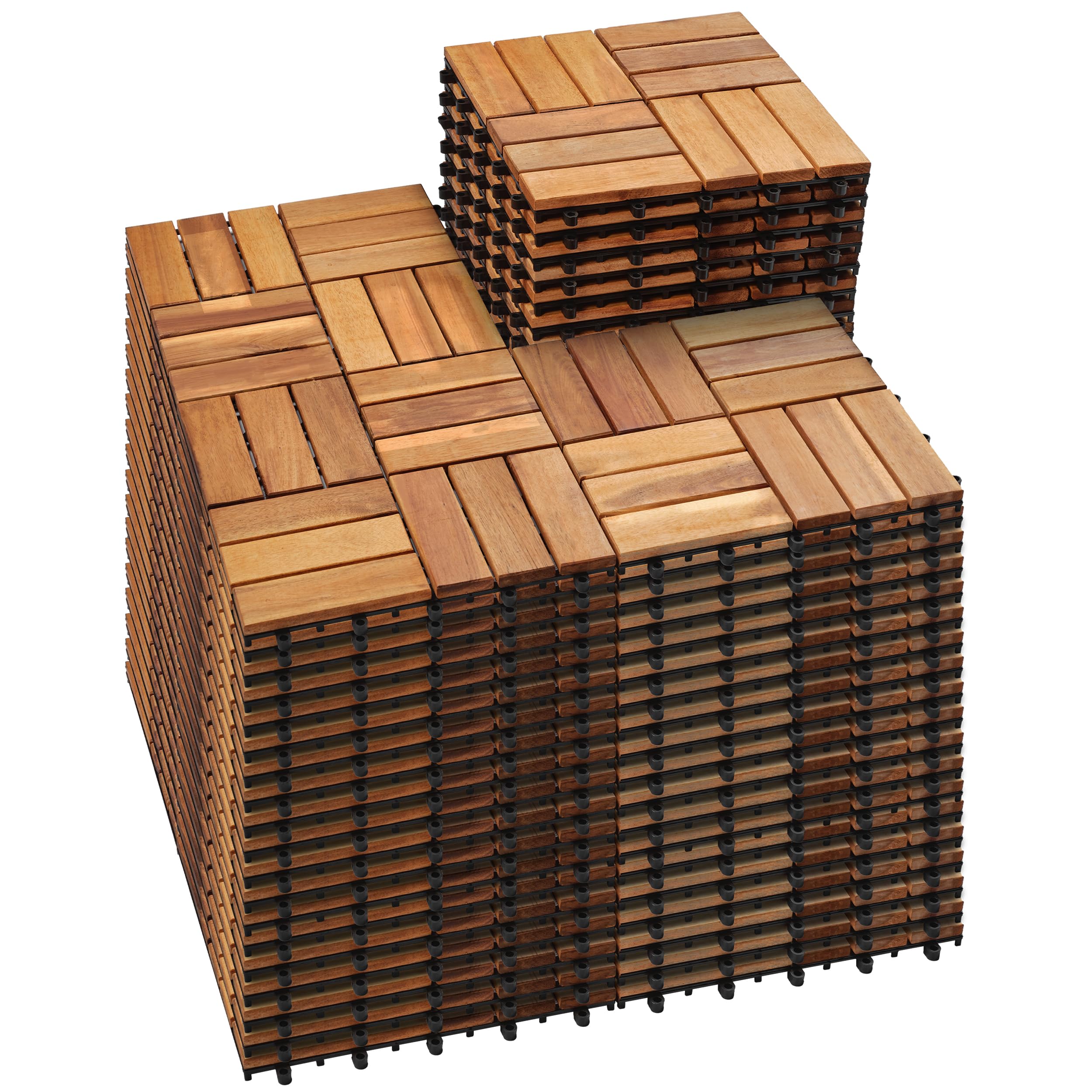 PrimeZone 81 PCS Solid Acacia Wood Interlocking Patio Deck Tiles - 12" x 12" Indoor Outdoor Waterproof Flooring Tiles for Balcony, Backyard & Poolside