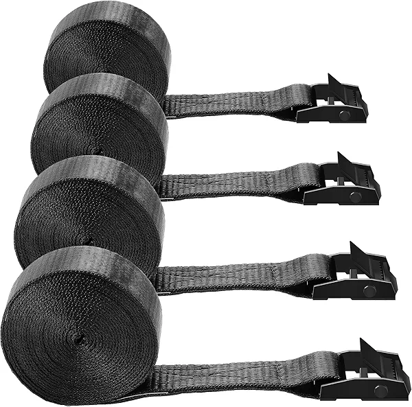 Tie Down Straps Cargo Lashing Straps, Heavy Duty Cam and Cinch Straps 1" x 6.5' for Luggage, Kayak, Truck, Trailer, Motorcycle, Black, 4 Pack 4pcs-1 inch x 6.5 ft (78 inches)