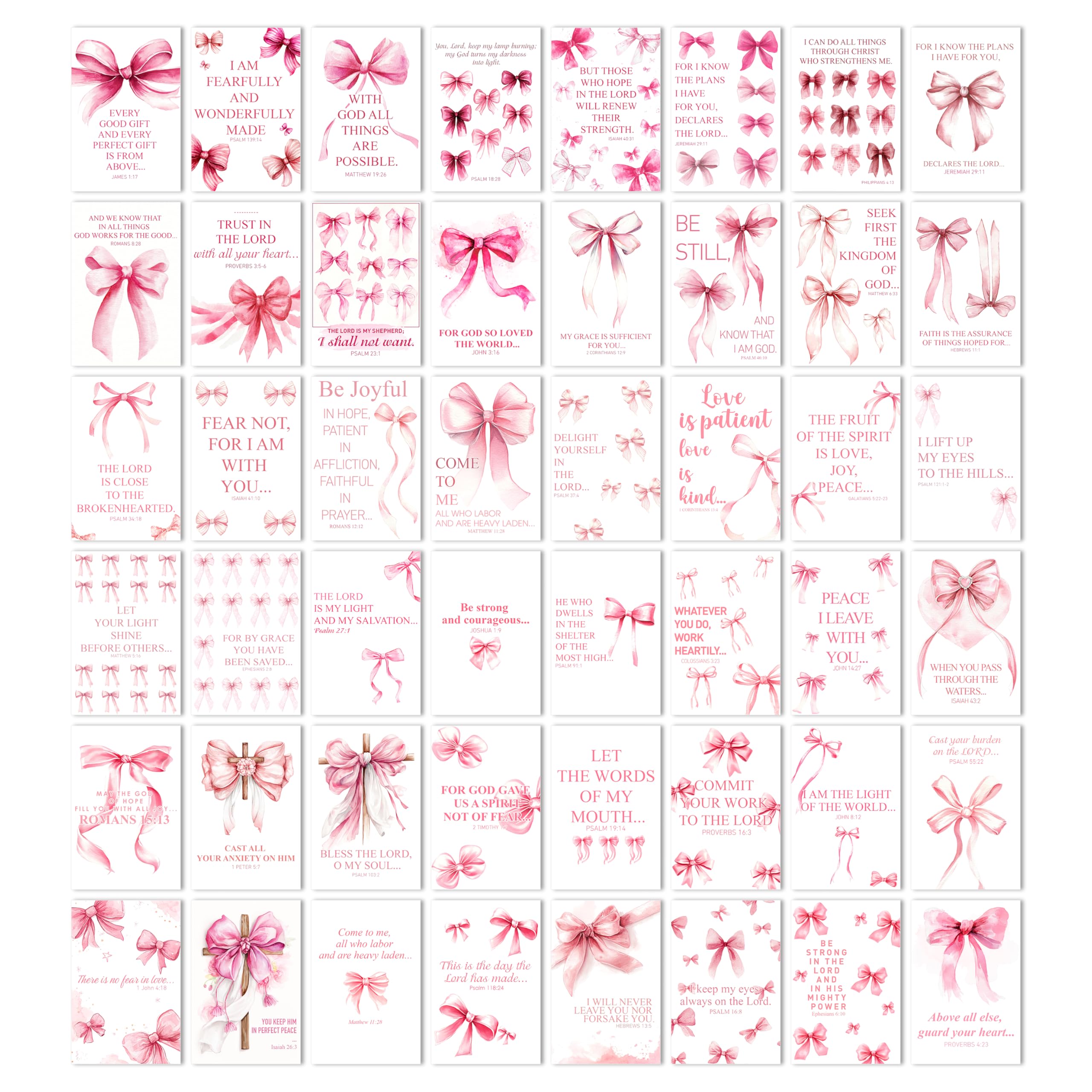 HK Studio Pink Bow Decor - Bible Verses Wall Decor, Posters for Room Decor Aesthetic, Unframed 48 Pcs 4" x 6"