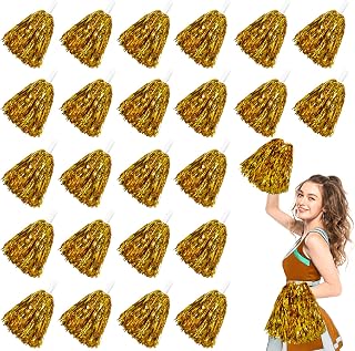 KMOTASUO 24Pcs Metallic Cheerleading Pom Poms with Cozy Handle, Shiny Cheerleader Cheer Pom Poms for Kids, Cheering Pompoms Bulk Adults Squad Team Spirited Sports Game Dancing Party
