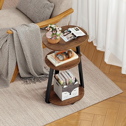 Miniatura 6 de Mesa auxiliar, pequeña mesa auxiliar con marco de metal, mesas de noche de 3 niveles, mesas auxiliares redondas para sala de estar, dormitorio,
