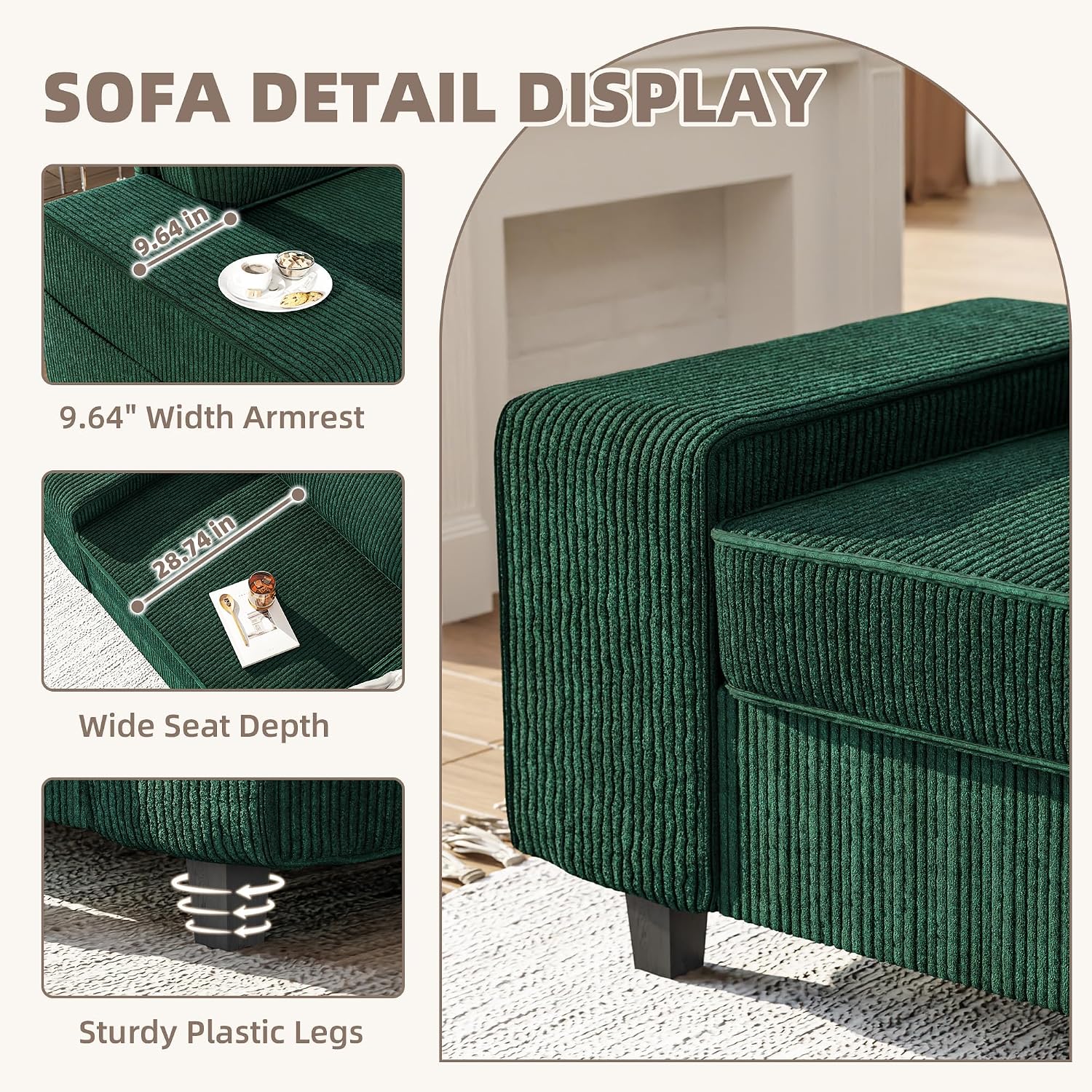 71" Loveseat Sofa for Living Room, Mid Century Modern Comfy Couch, Removable Cover, Wide Armrest, Large Pocket, Corduroy Couches for Small Space, Apartment