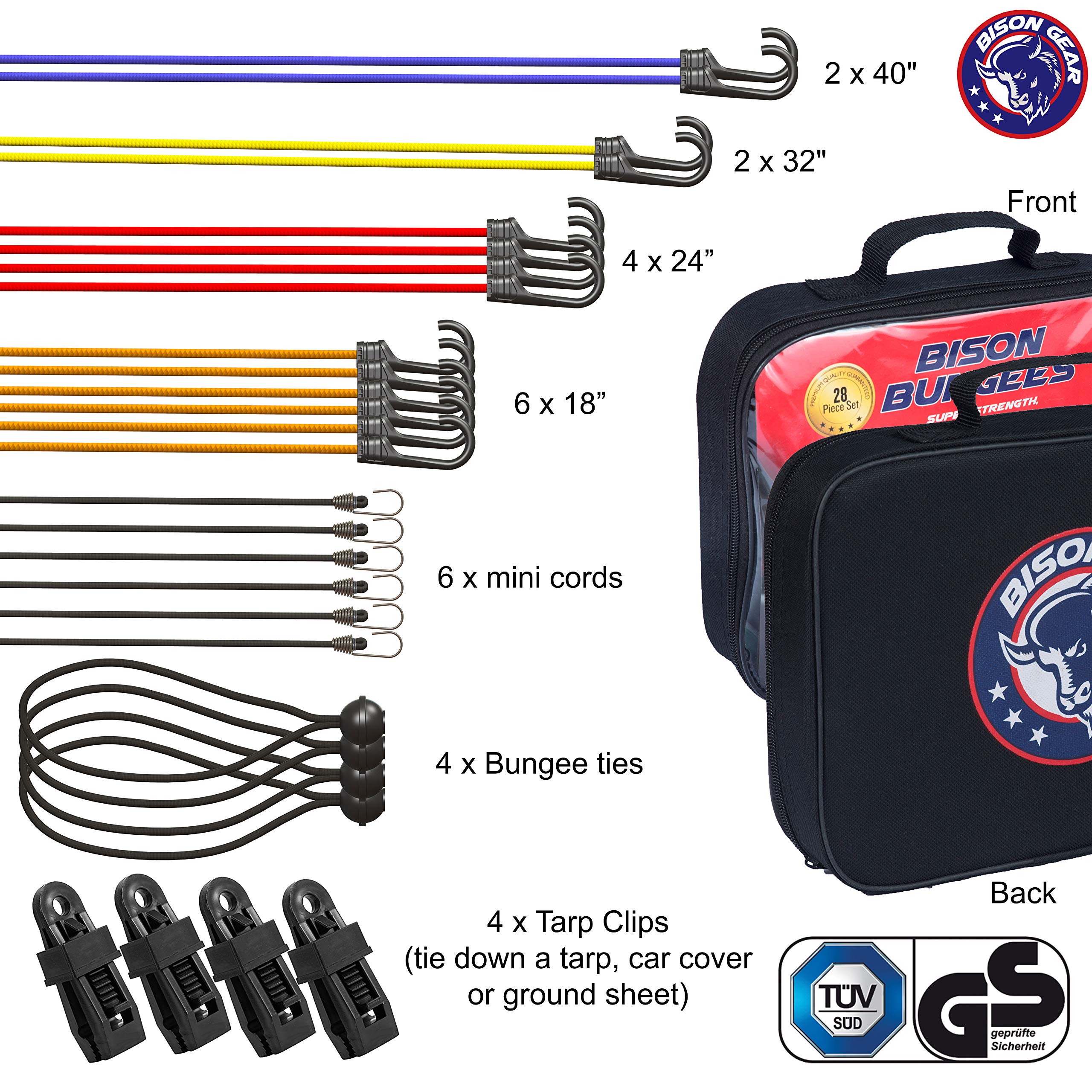 Bison Gear 28PC Premium Bungee Cord Assortment Including Ball Bungees