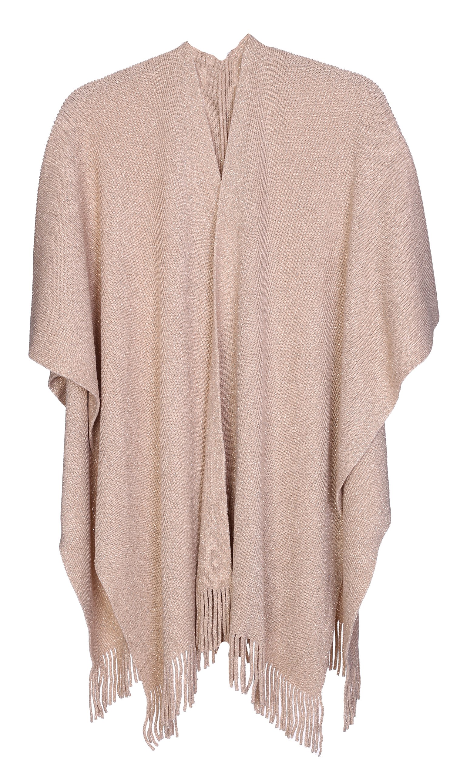 Lets Shop Shop Women Ladies Girls Luxury Shawl Scarf Knitted Poncho Capes Wraps with Lurex (Beige)