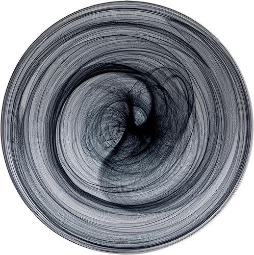 Vikko Platos cargadores, juego de 4 platos llanos de alabastro negro, plato de 13 pulgadas con diseño marbelizado, diseño de remolino, elegante