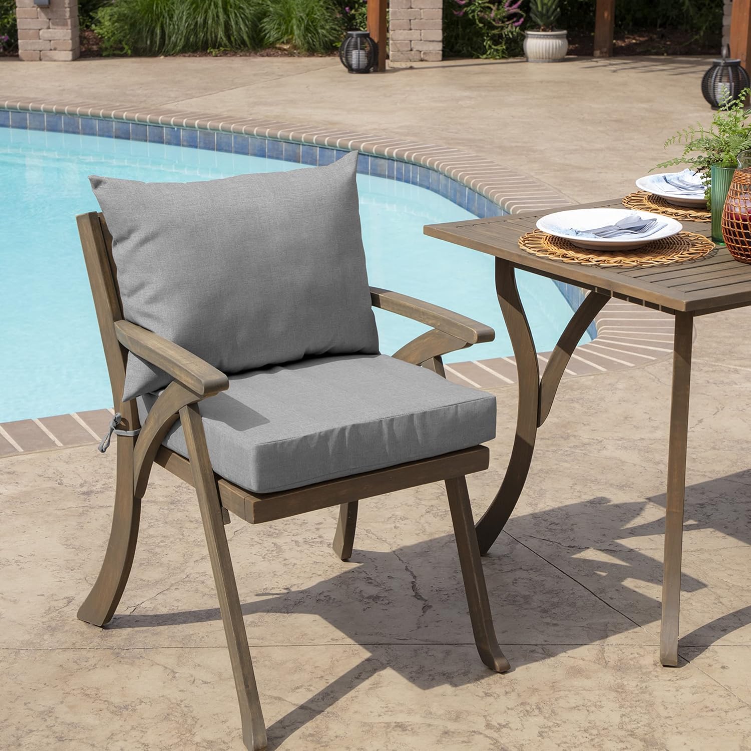Gray Polyester Outdoor Dining Chair Cushion Set