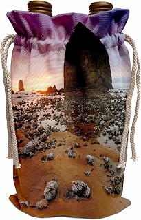 USA, Oregon. Cannon Beach and Haystack Rock at sunset 2. - Wine Bags (wbg-381003-1)