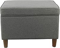 HomePop 24" Gray Storage Ottoman with Hinged Lid & Wood Legs - Versatile Footstool, Bench for Living Room, Bedroom