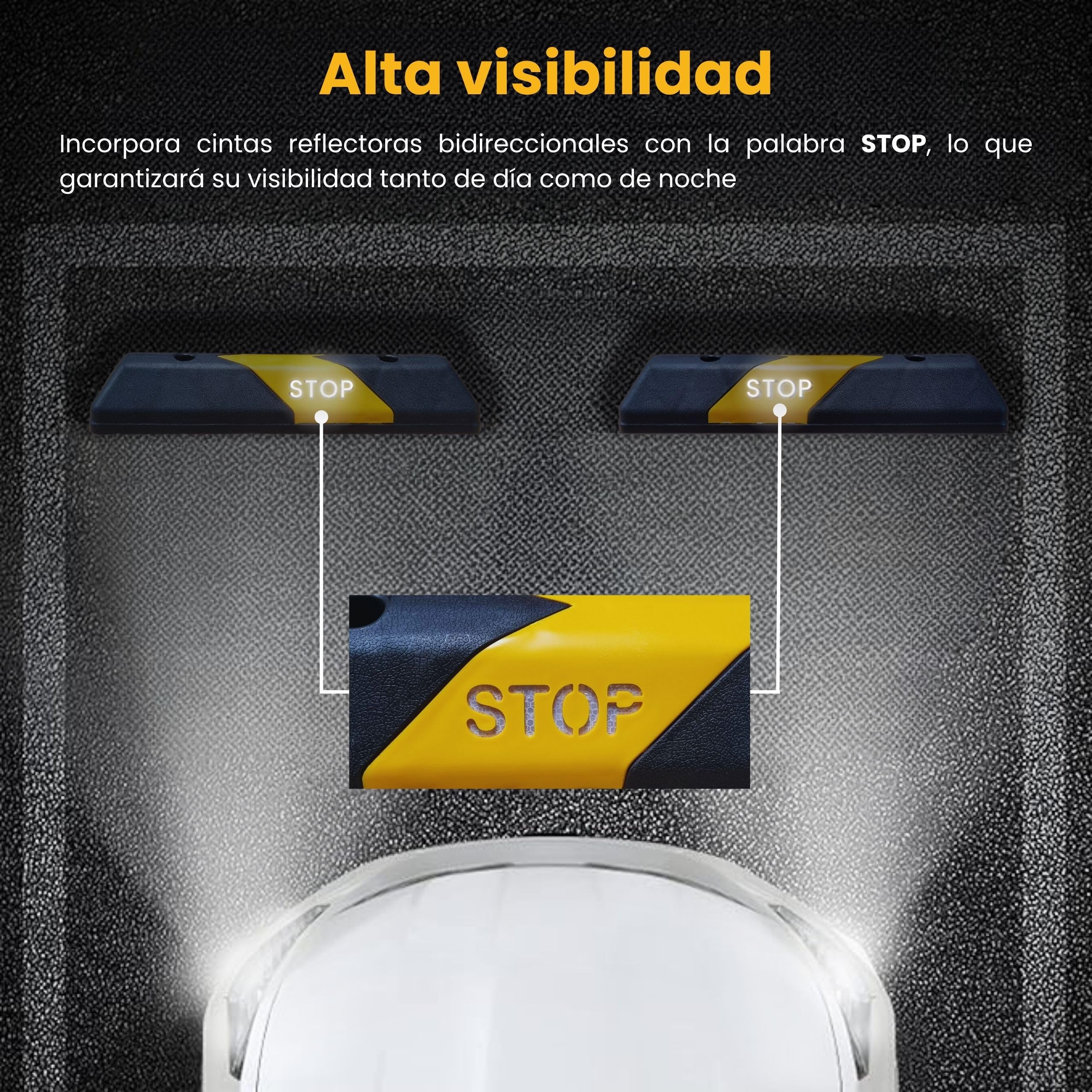 PARKING FACIL | Tope de Estacionamiento de PPC de 60 cm | Color: Negro-Amarillo | Tornillería Incluida