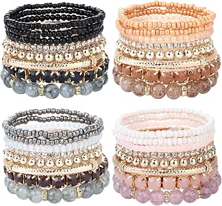 4 Sets Stackable Bracelets for Women Multilayer Beaded Bracelets Stretch Bangles Bohemian Style