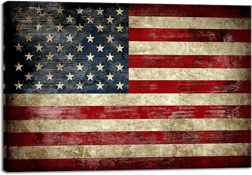 Pyradecor Old Vintage American Flag Canvas Prints Wall Art Pictures Paintings for Living Room Office Home Decorations Modern Abstract Landscape Artwork