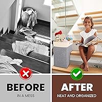 Vista 6 de SAM AND MABEL Cesta de almacenamiento para escaleras, material de lino de alta calidad, ligero y resistente, plegable, 16 pulgadas de largo x 10